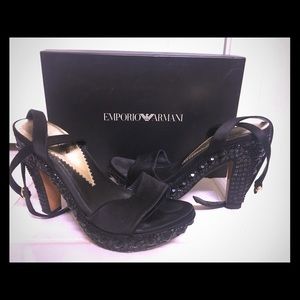 Emporio Armani rhinestone-studded black heels